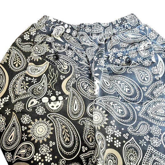 Prodaya Mens Shorts Paisley Print Elastic Waist Relaxed Fit Gray & White JJ3863 - Picture 3 of 6